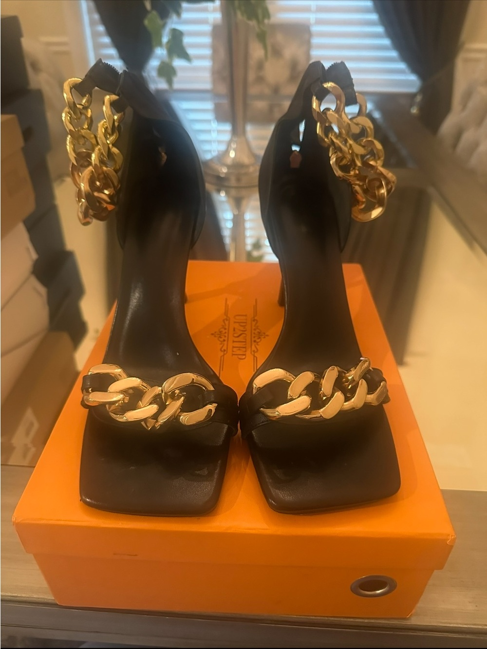 Black Women's Chain-Trim High Heel Sandals